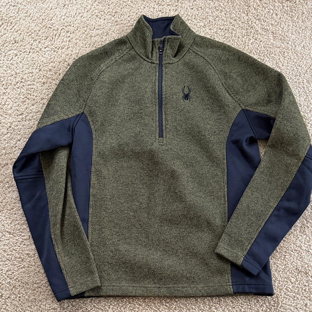 Spyder Men's Olive and Navy Zip-Up Sweater